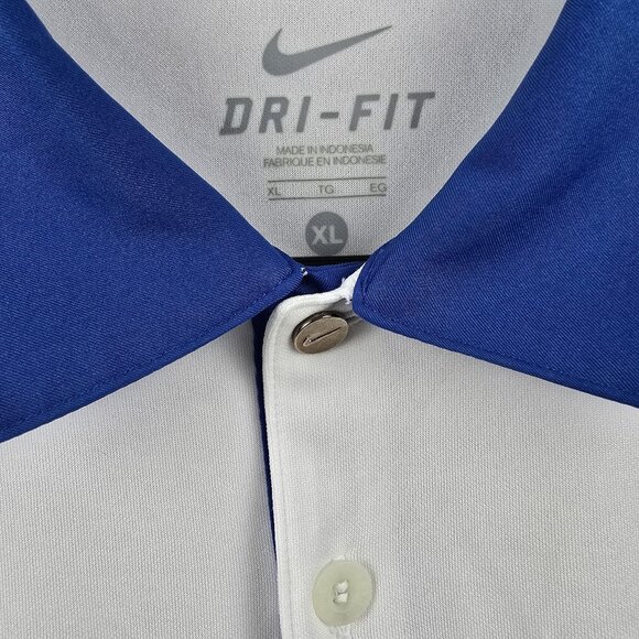 Nike Dri-Fit XL Polo Shirt UK Logo White & Blue Short Sleeve - Picture 3 of 9